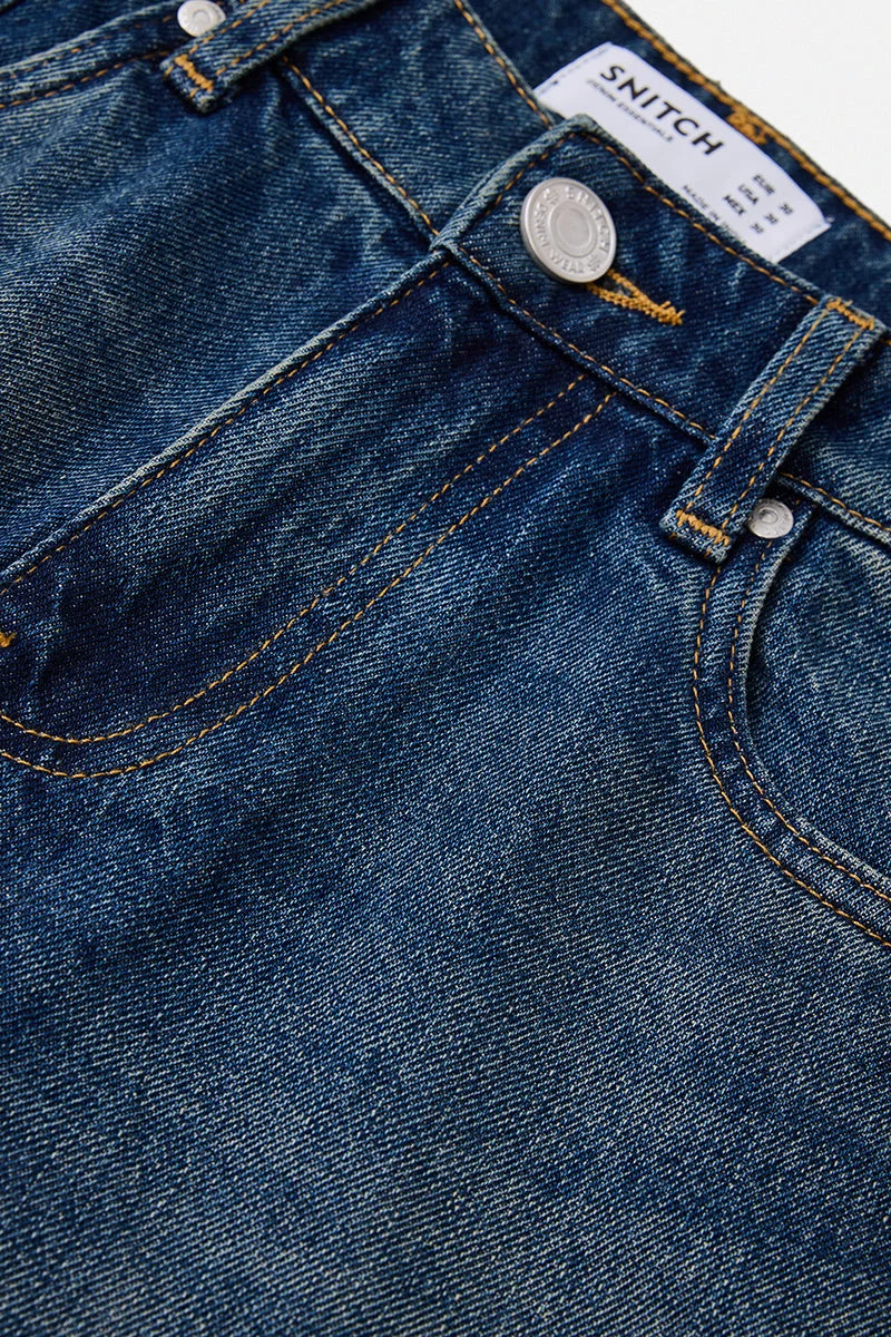 SNITCH Blue Straight Fit Washed Jeans for Men | Best Price UAE